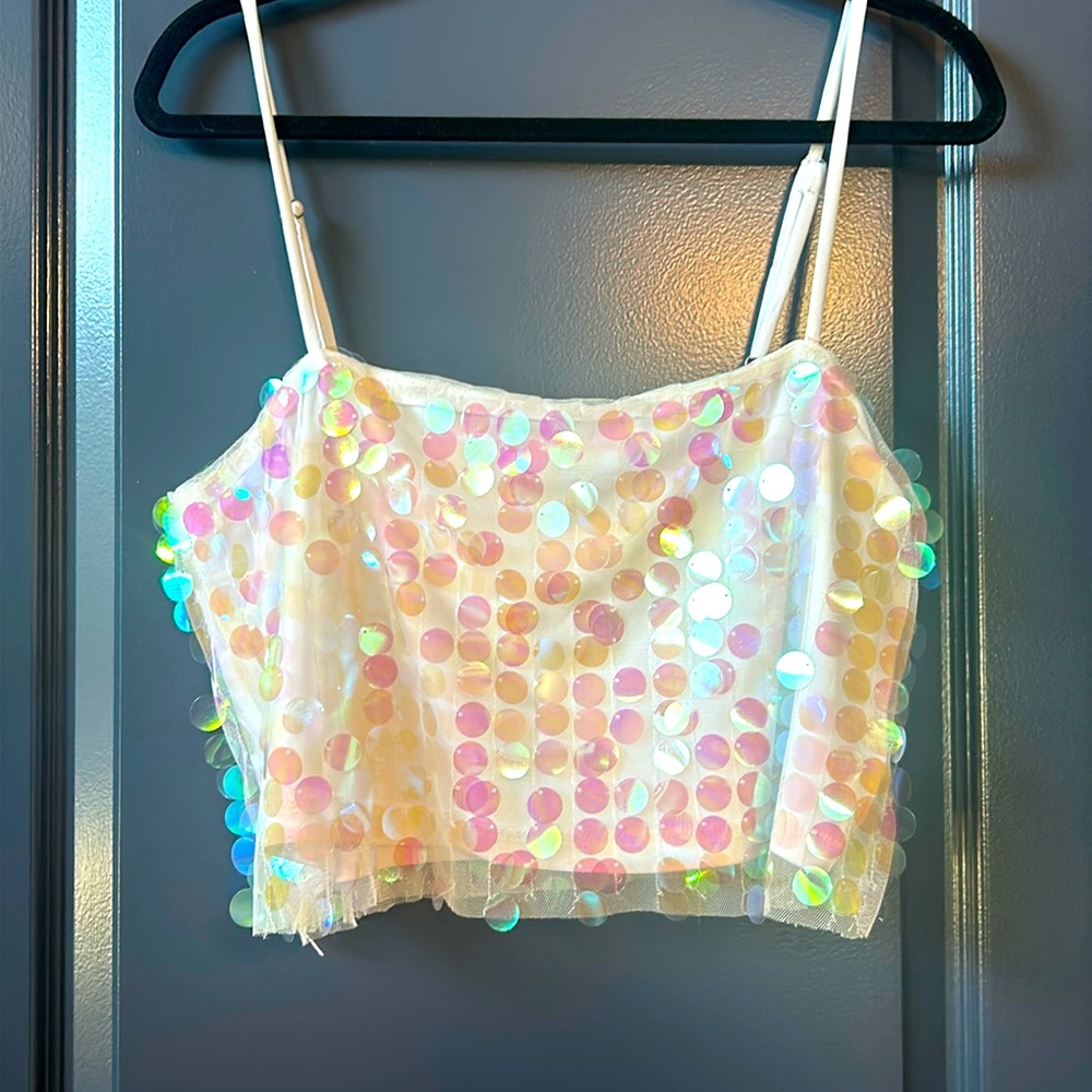 ontwelth Disco Sequin Cropped Top Size Large